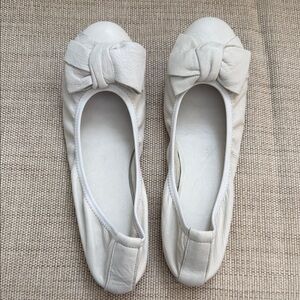 Ballerine Stella White Leather Bow Ballet Flats Made in Italy EU 40 US 9–9.5